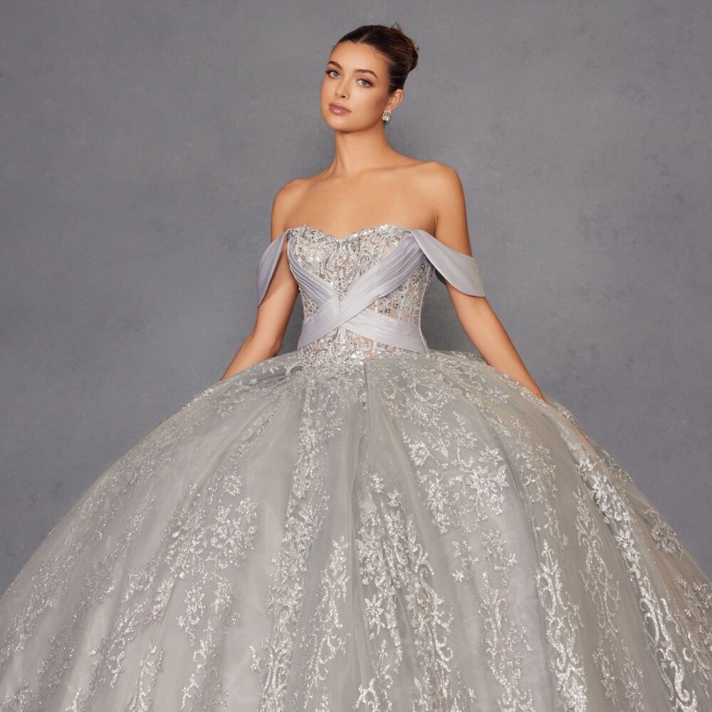 NEW OFF SHOULDER QUINCEANERA GOWN W/ EMBELLISHED BODICE & LACE UP BACK JT1488H